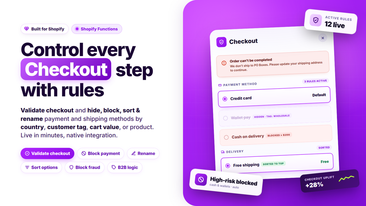 SMART Checkout Rules Shopify App Store listing image