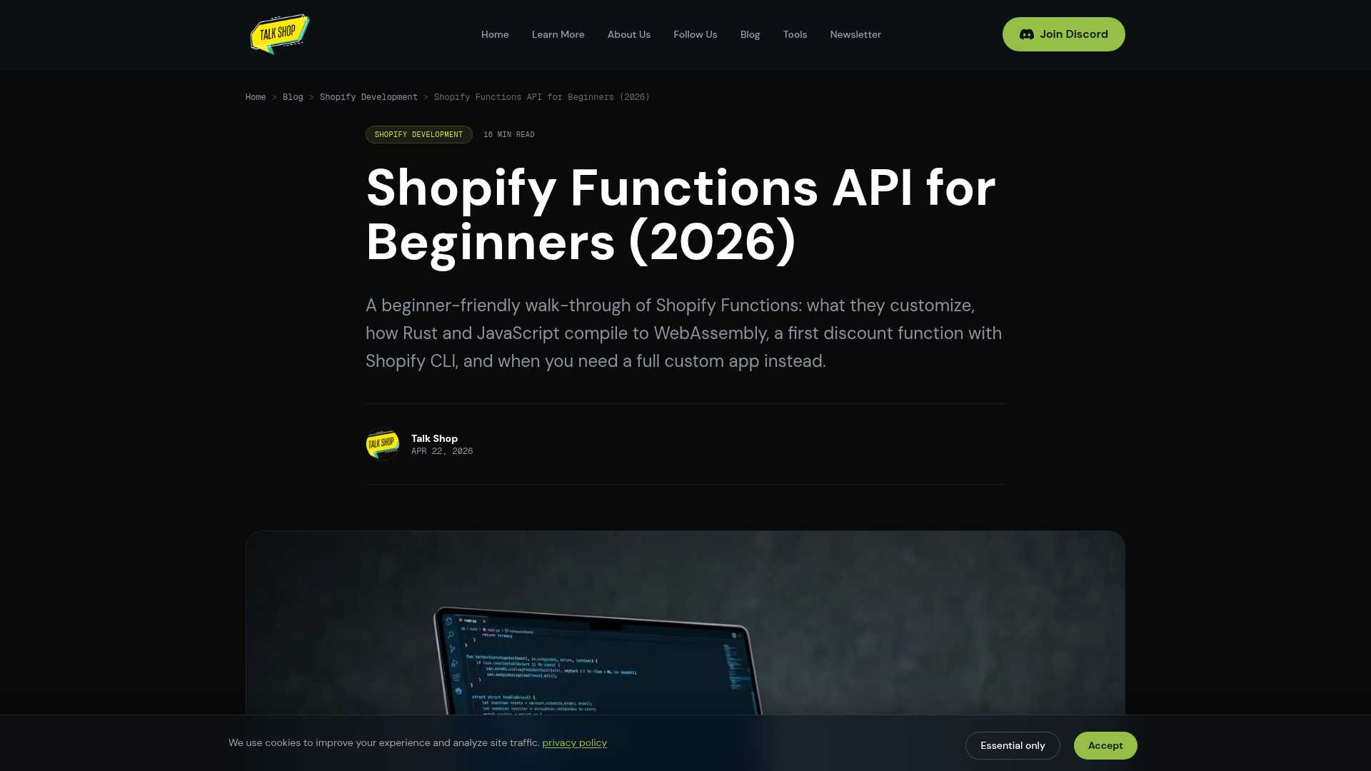 Screenshot of Shopify Functions beginner guide