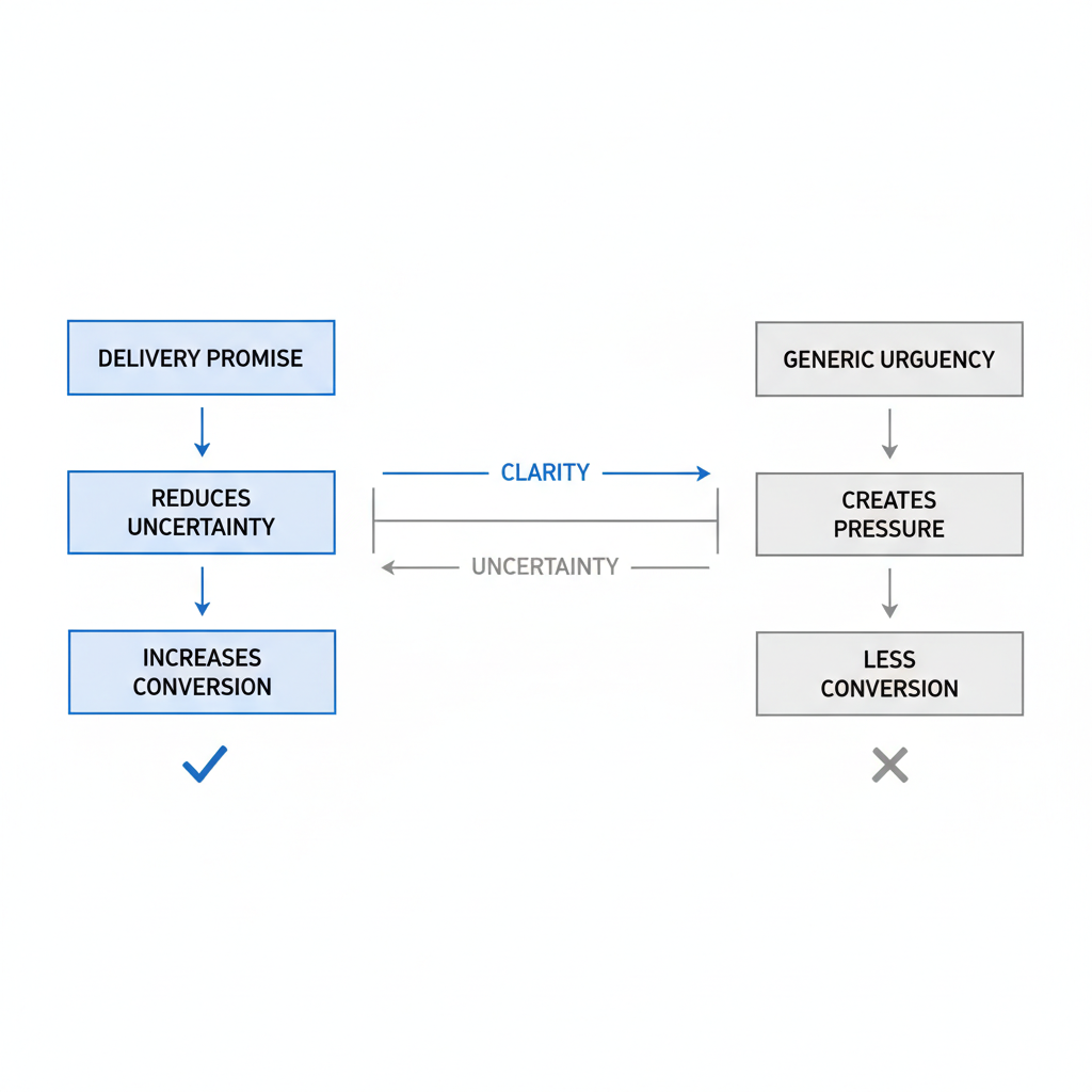 Why do delivery promises convert better than generic urgency?