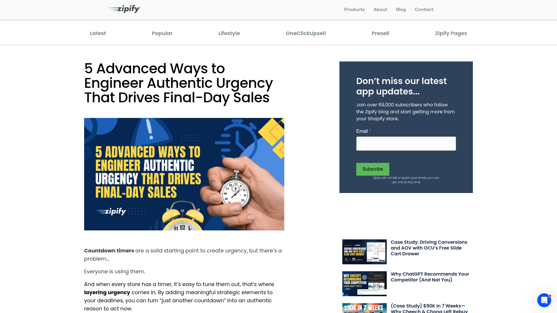 Example of urgency messaging tactics in ecommerce content